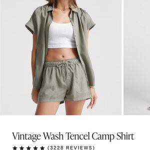 Like-New Quince Vintage Wash Tencel Camp Shirt in Olive